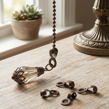 Vintage-Style Decor Antique Brown Ball Chain Loop Connectors, 50-Pack Brass #6 Fan Pull Couplings for Custom Ceiling Fan Pulls