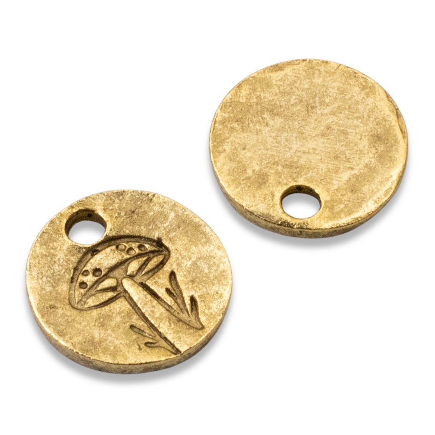 Mini Mushroom Charms Gold 2Pc, 24k Plated Woodland Jewelry, Autumn Forest Nature Supplies