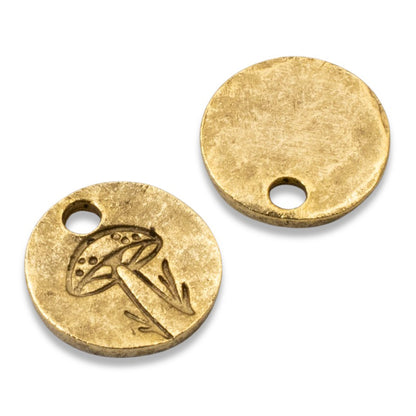 Mini Mushroom Charms Gold 2Pc, 24k Plated Woodland Jewelry, Autumn Forest Nature Supplies
