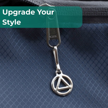 Recovery Silver Triangle Zipper Charm , Sobriety Clip-On, Inspirational Symbol Gift