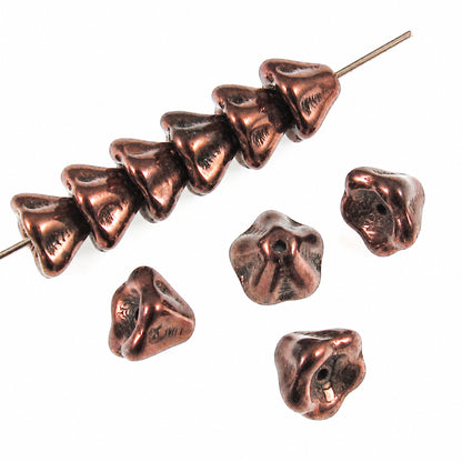 25 Dark Bronze Bell Flower Beads - Czech Glass 6x8mm - DIY Jewelry Making