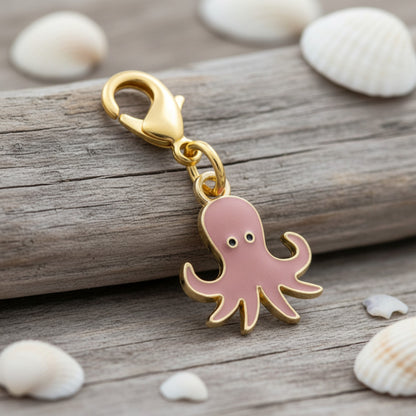 Pink Octopus Clip-On Charm, Gold-Plated Sea Life Handbag and Jewelry Accessory