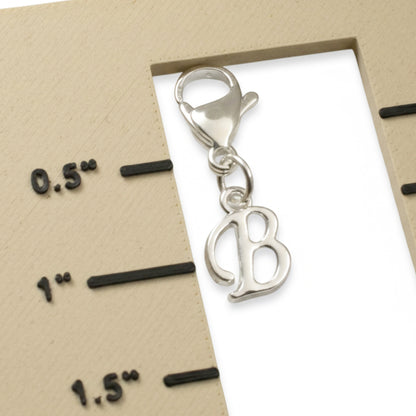 Silver Cursive Letter B Clip On Charm: Script Initial Dangle Lobster Clasp Personalized Journal Bracelet