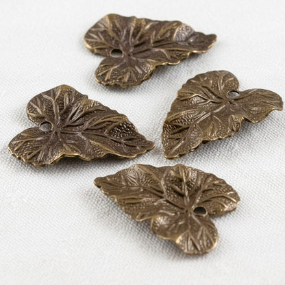 Woodland Leaf Charms: Natural Brass Vintaj Stamping Autumn Earring Findings 4-Pack
