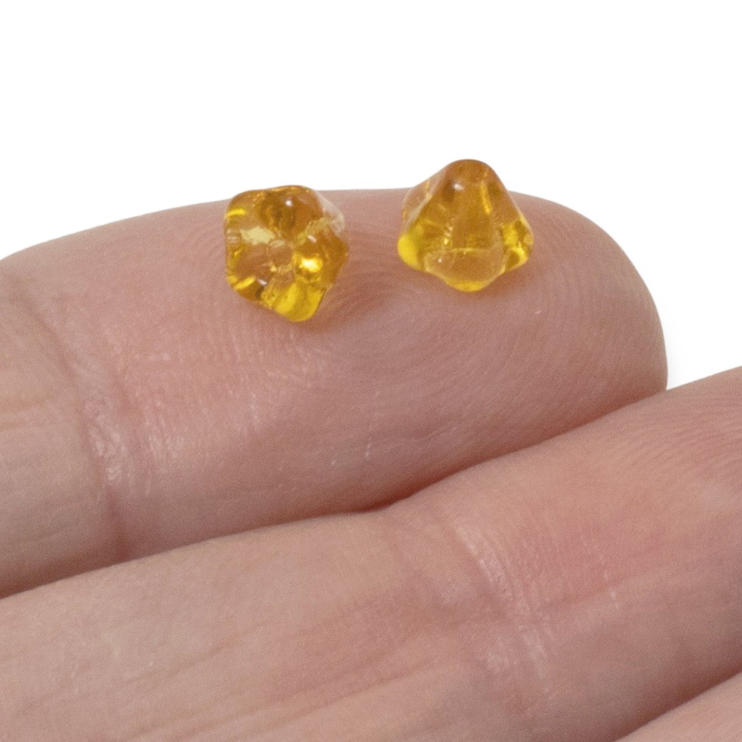 100Pcs Golden Yellow Mini Bell Flower Beads, Czech Glass Small Spring Flowers