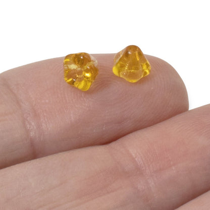 100Pcs Golden Yellow Mini Bell Flower Beads, Czech Glass Small Spring Flowers