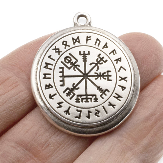Viking Pendant Silver Vegvisir Compass: Norse Symbol Rune Protection Charm 1Pc