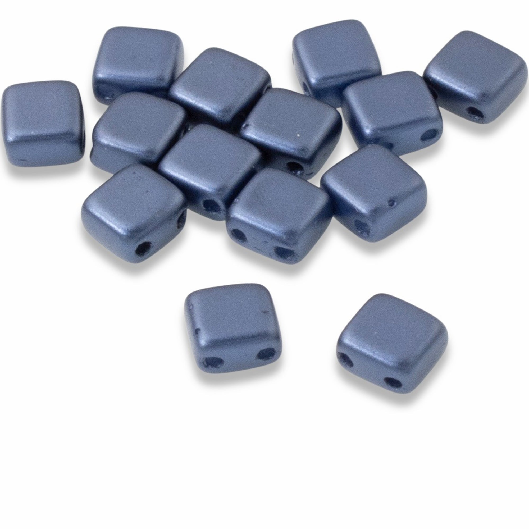 Pastel Montana Blue Tile Mini Beads, 5mm 2-Hole Czech Glass Beads