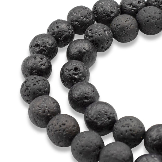 Black Lava Rock Beads 10mm: Natural Volcanic Stone, Round Textured Beads, 15" Strand