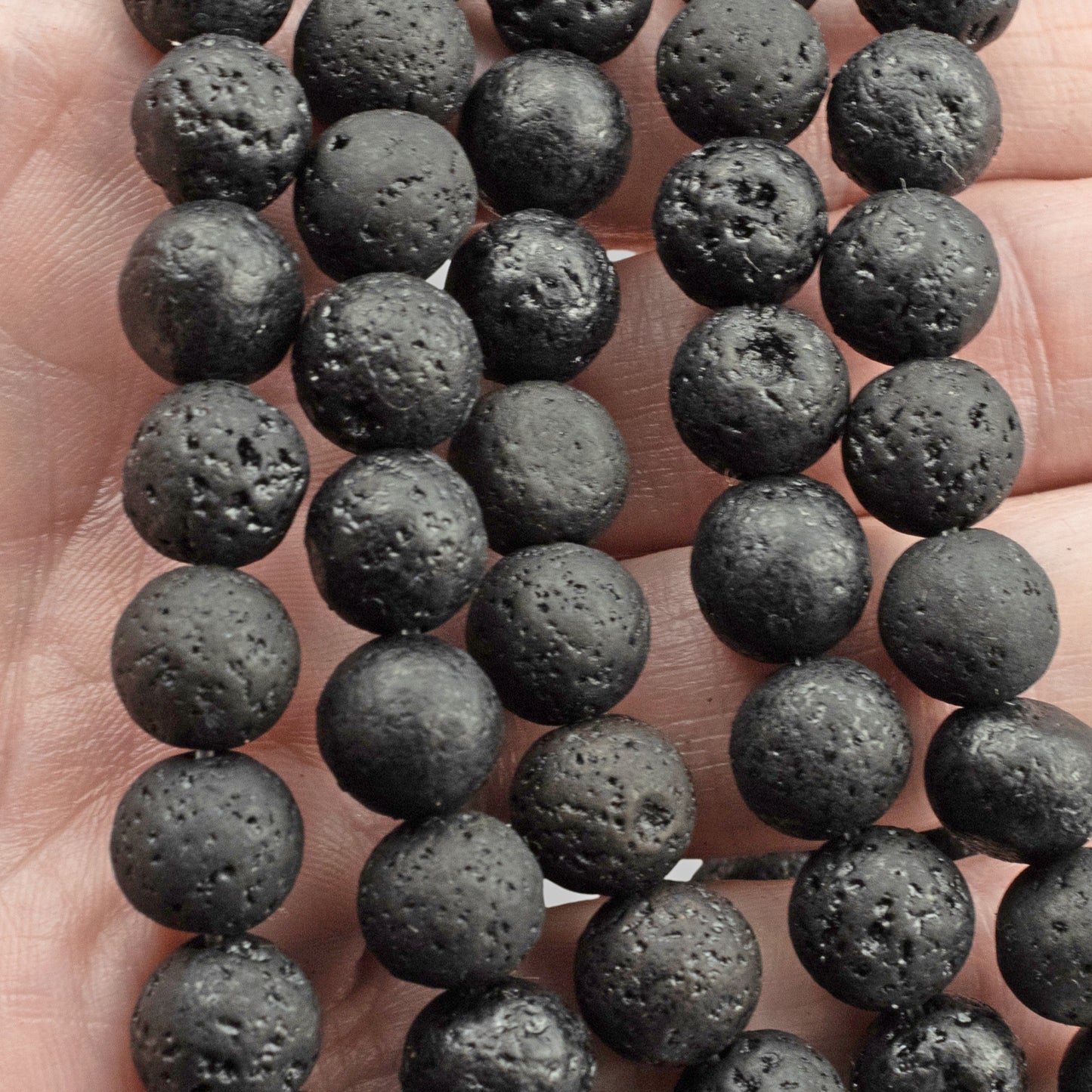 Black Lava Rock Beads 10mm: Natural Volcanic Stone, Round Textured Beads, 15" Strand