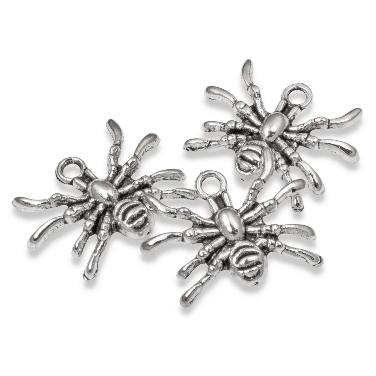 15 Silver Spider Charms for Halloween Jewelry, Insect Earrings & Necklace