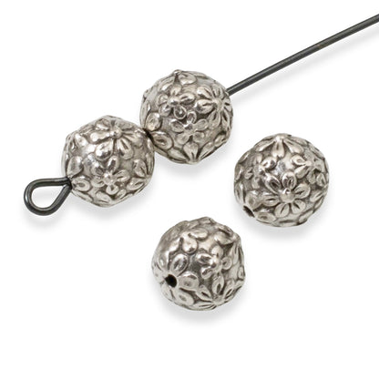 Silver Floral Beads 4-Pack 8mm TierraCast Wedding Nature Jewelry Making Supplies
