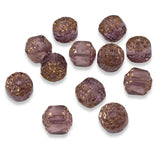 12 Faceted 8mm Crown Cathedral Beads - Lavender + Bronze Ends - Czech Glass