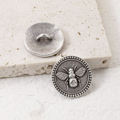 4 Silver Bee Buttons - Nature-Inspired Leather Clasp - TierraCast Design