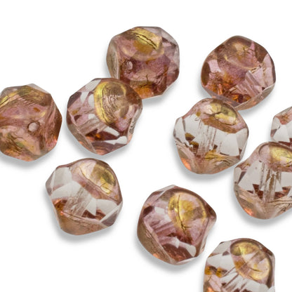 Crystal Pink Bronze 9mm Baroque Central Cut - Raven's Journey Czech Glass - 10-Pack