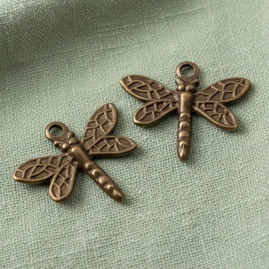 Brass Dragonfly Charm Antiqued: Cottagecore Nature Insect 6 Pack USA