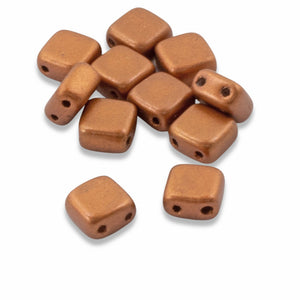 50 Matte Copper Square Tile Beads - 6mm 2-Hole Czech Glass - DIY Bracelets