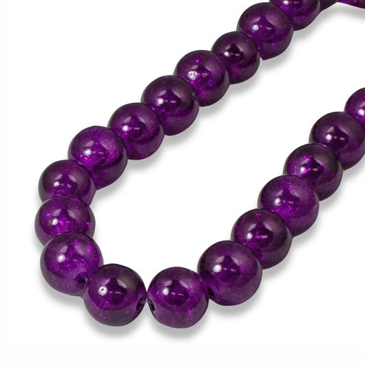 50 Purple 8mm Round Glass Crackle Beads, Ideal for DIY Handmade Jewelry & Crafts