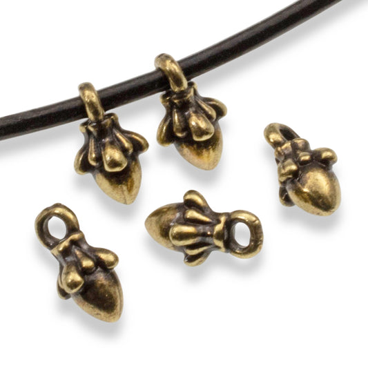 Tiny Antique Brass Acorn Charms: 10mm Autumn Woodland Nature Pendants 10-Pack Fall Jewelry Making Vintage Bronze