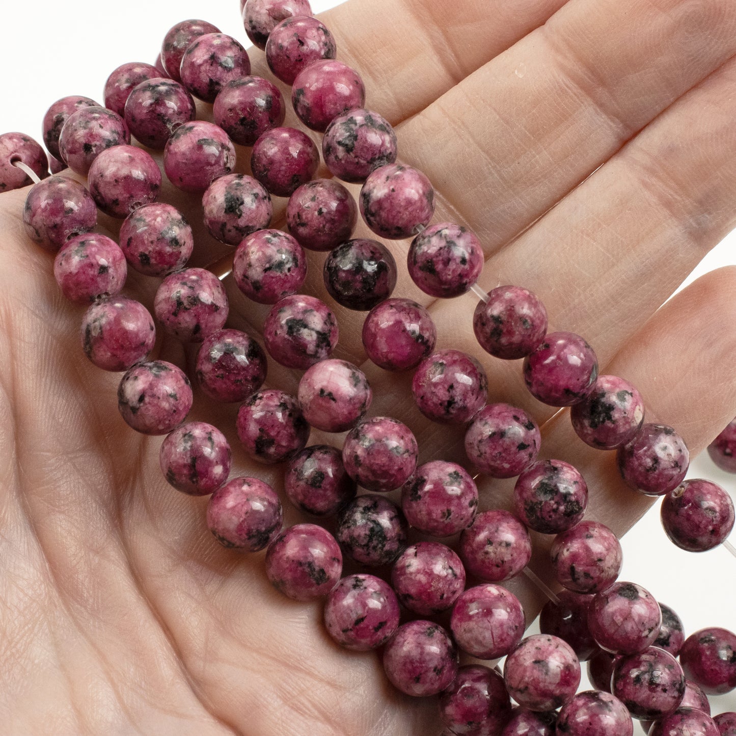 Sesame Jasper Beads: Mauve Pink 8mm Round Natural Stone 15-Inch Strand 48Pcs Speckled Gemstone