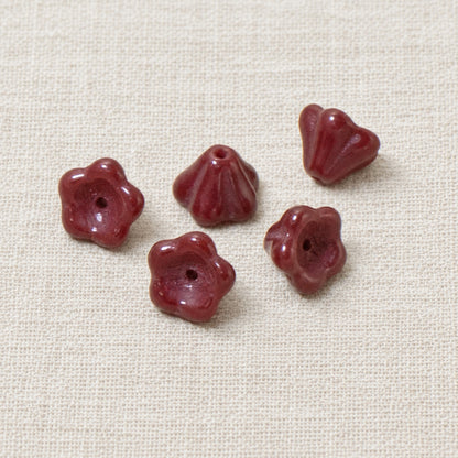 Maroon Red Bell Flower Beads, 25-Pack Czech Glass for Jewelry Crafts, 6x8mm