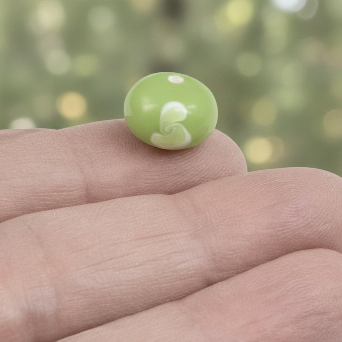 Green Swirl Flower Lampwork Beads: Opaque Lime Rondelle Glass 13mm 10-Pack
