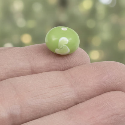 Green Swirl Flower Lampwork Beads: Opaque Lime Rondelle Glass 13mm 10-Pack