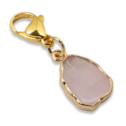 Rose Quartz Clip On Charm, Gold Edged Pink Crystal for Bag, Jewelry Accessory