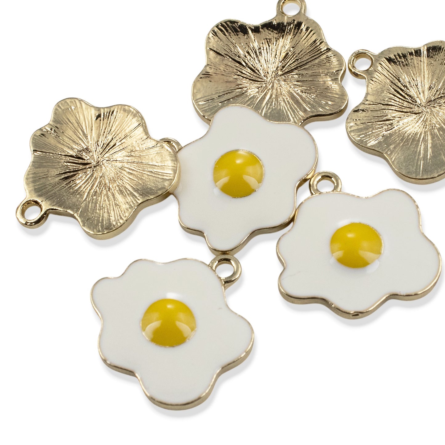 Enamel Fried Egg Charms 6-Pack, Metal Pendants, DIY Foodie Jewelry Making