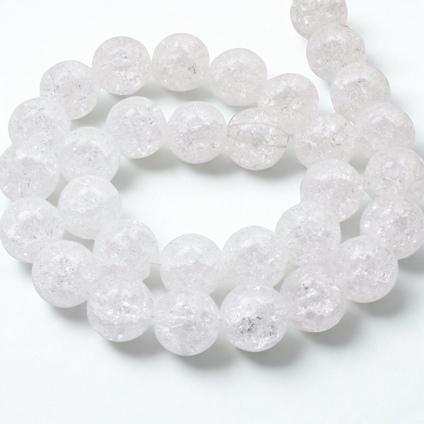 Snowy White Crackle Beads, 30-Pack Winter Glass Beads 10mm, Holiday Jewelry DIY