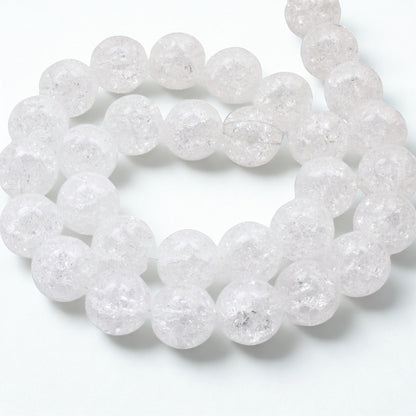 Snowy White Crackle Beads, 30-Pack Winter Glass Beads 10mm, Holiday Jewelry DIY