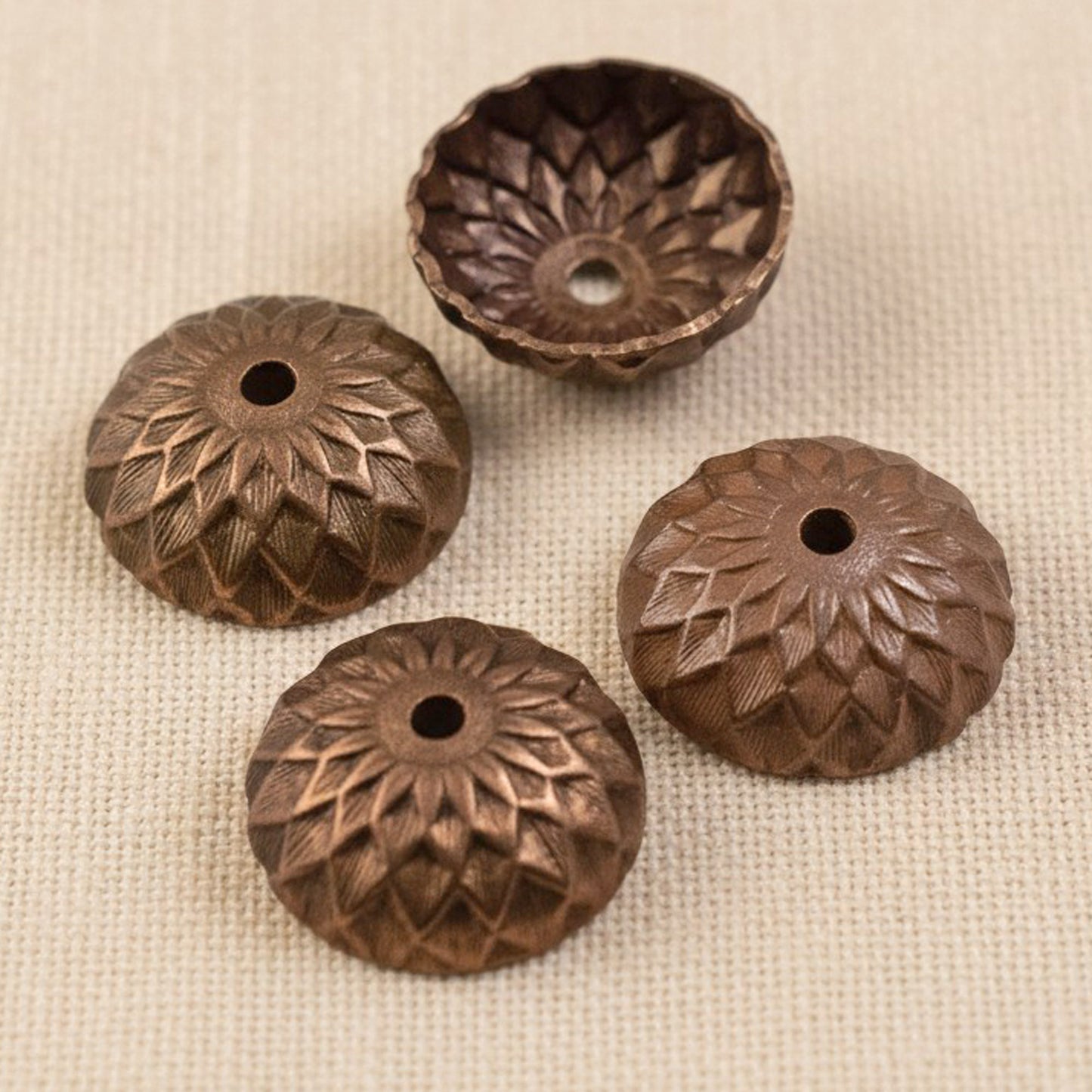 Acorn Bead Caps 12.5mm: Artisan Copper Sunflower Design 4-Pack