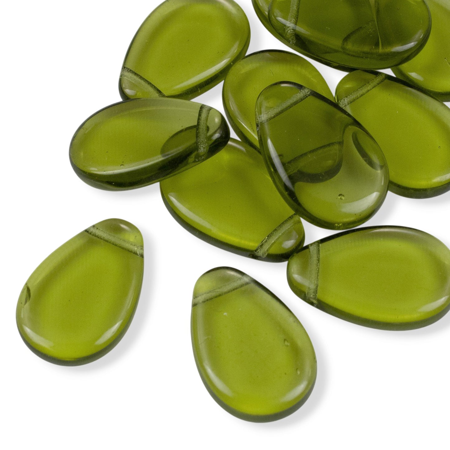 12 Olive Green Czech Glass Teardrop Beads Tip Drilled 12x18mm Boho Supplies