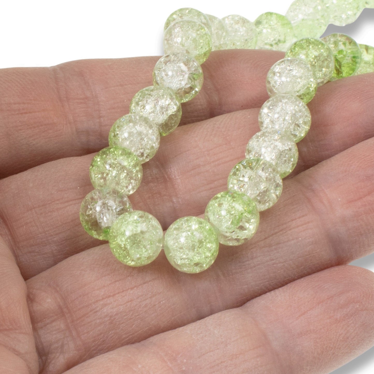 Light Lime Green & Clear Crackle Beads, 8mm Round, 50-Pack Two Tone Glass Beads