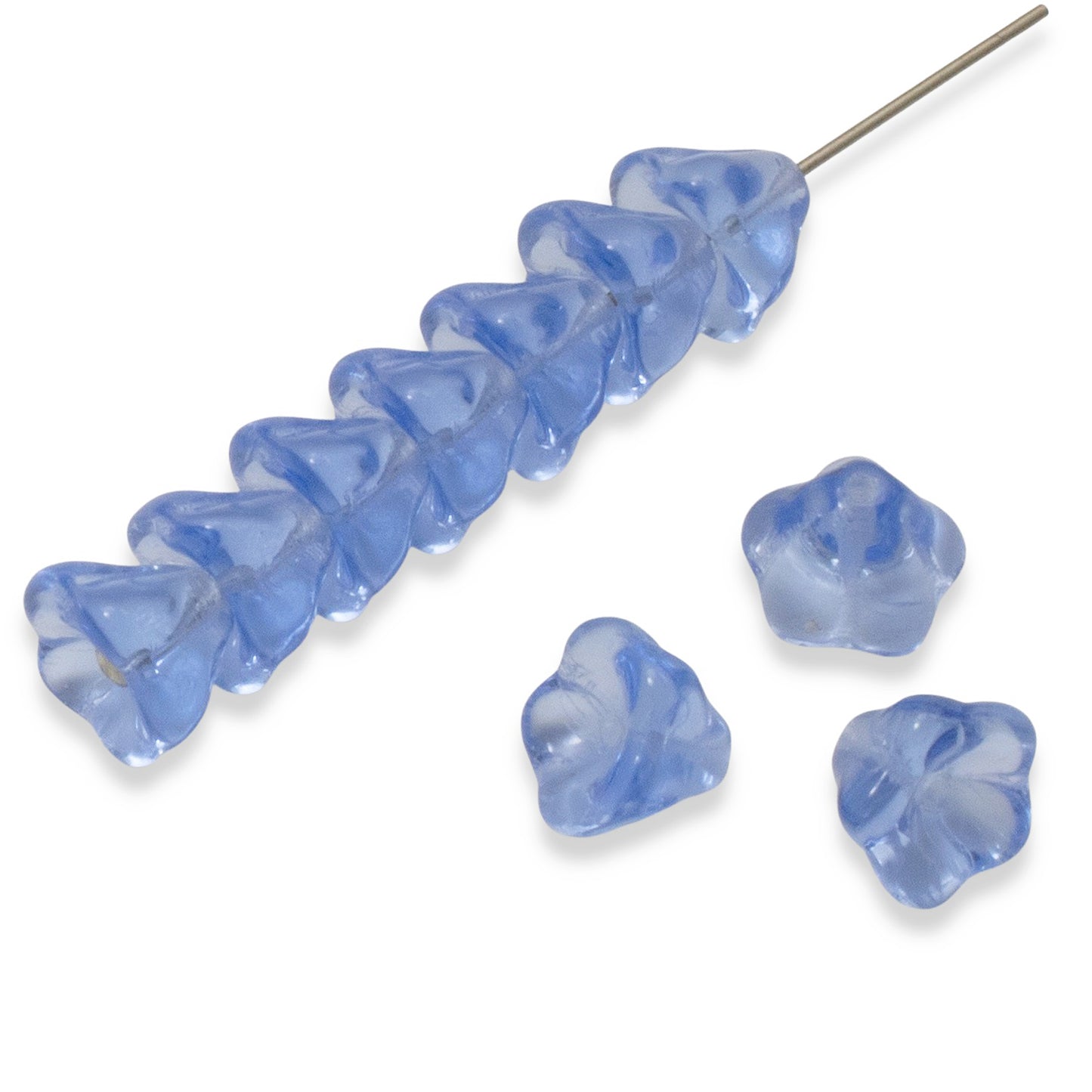Light Sapphire Blue Bell Flower Beads, 25-Pack Czech Glass 6x8mm, Spring Crafts