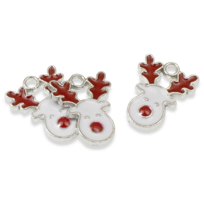 10 Cute Reindeer Face Charms, Festive Enamel Craft Supplies for Holiday Crafting