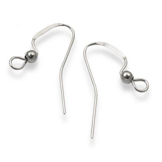 20 Stainless Steel Ear Wires + 3mm Accent Bead - Elongated Flat Earring Hook