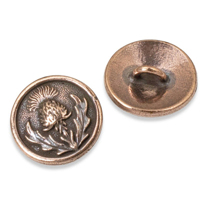 4 Copper Thistle Buttons, TierraCast Designed Leather Clasp + Shank Back