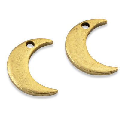 Celestial Gold Moon Charms, 2Pc 24k Plated Crescent Metal Stamping Flat Tags