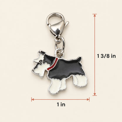 Schnauzer Dog Clip-On Charm, Black and White Enamel, Lobster Clasp Bag Accent