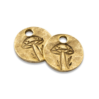 Mini Mushroom Charms Gold 2Pc, 24k Plated Woodland Jewelry, Autumn Forest Nature Supplies
