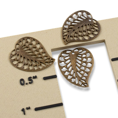 Filigree Leaf Charms: Natural Brass Vintaj Open Lace Earring Drops 4-Pack