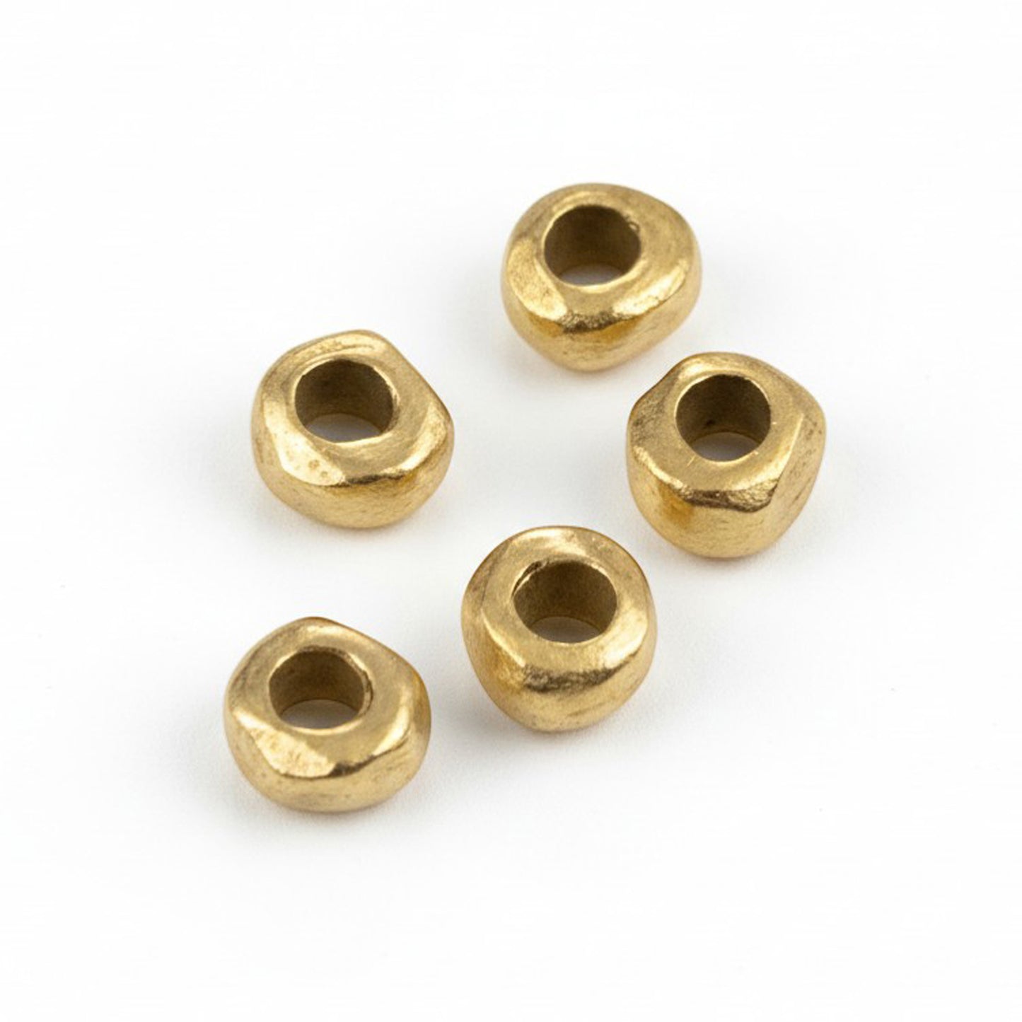 Gold 5mm Nugget Spacer Beads 5-Pack: Large Hole for Leather Cord Nunn Design