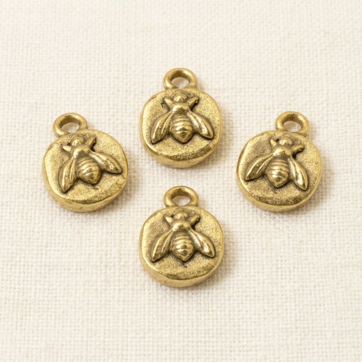 4 Gold Itsy Bee Charms - Artisan Quality - Organic Design - Nature Jewelry