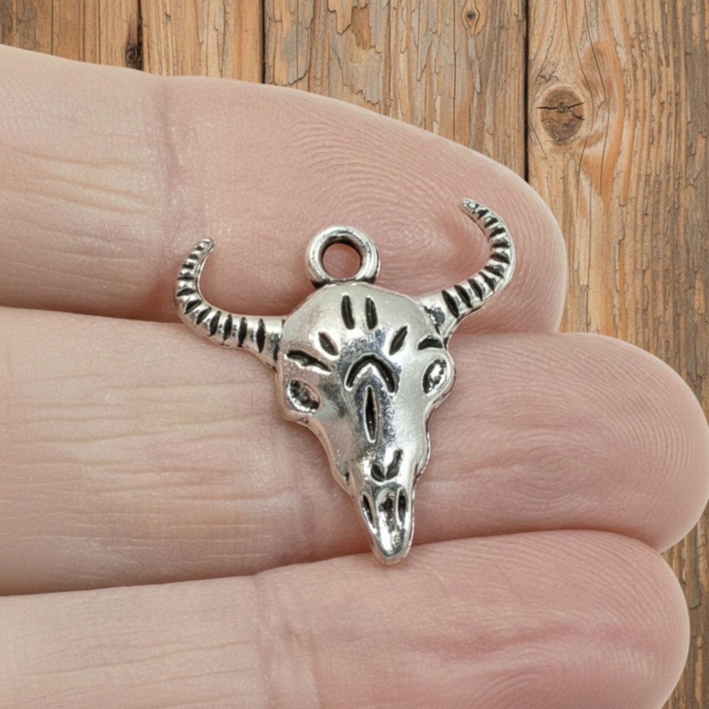 Silver Cow Skull Charms: Western Longhorn Bull Skeleton Jewelry 15-Pack