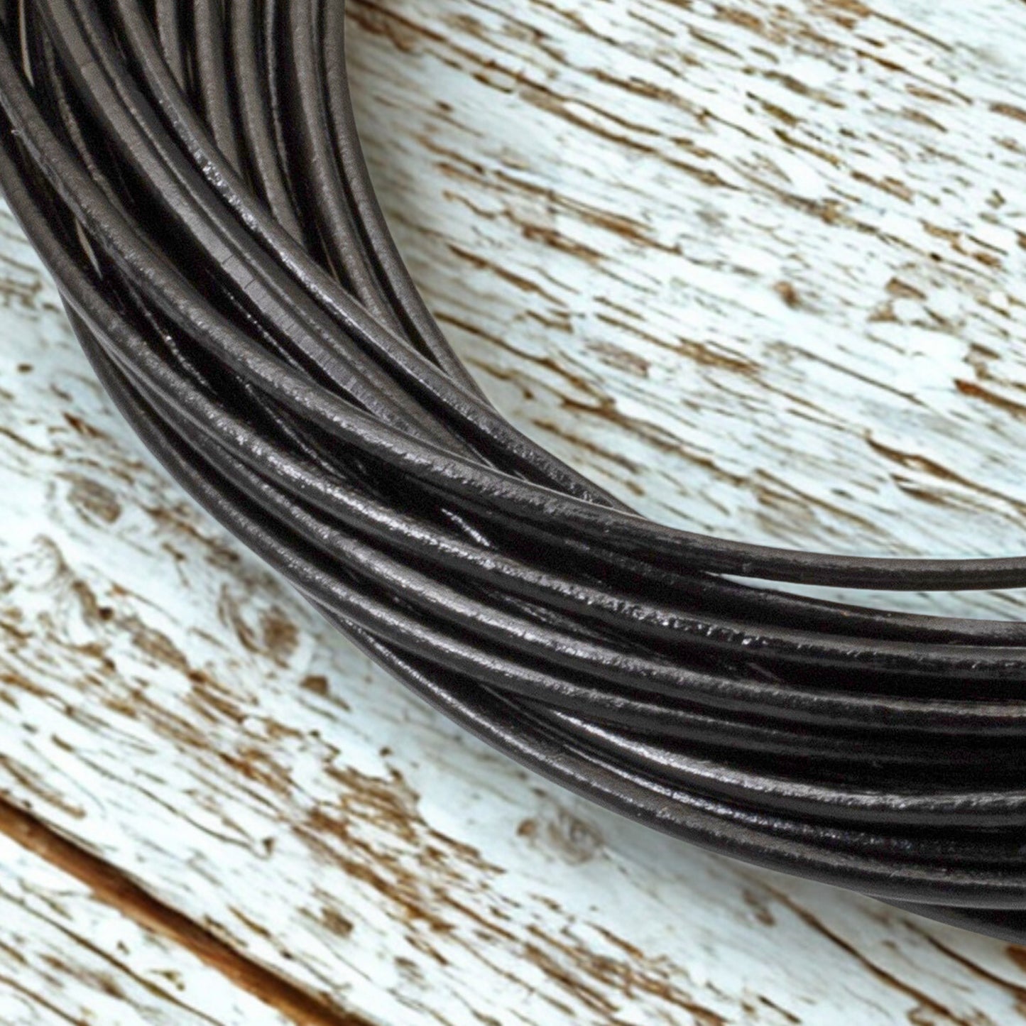 1.5mm Black Round Leather Cord 15 Feet, Genuine Cowhide Jewelry Making Supplies