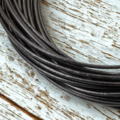 1.5mm Black Round Leather Cord 15 Feet, Genuine Cowhide Jewelry Making Supplies