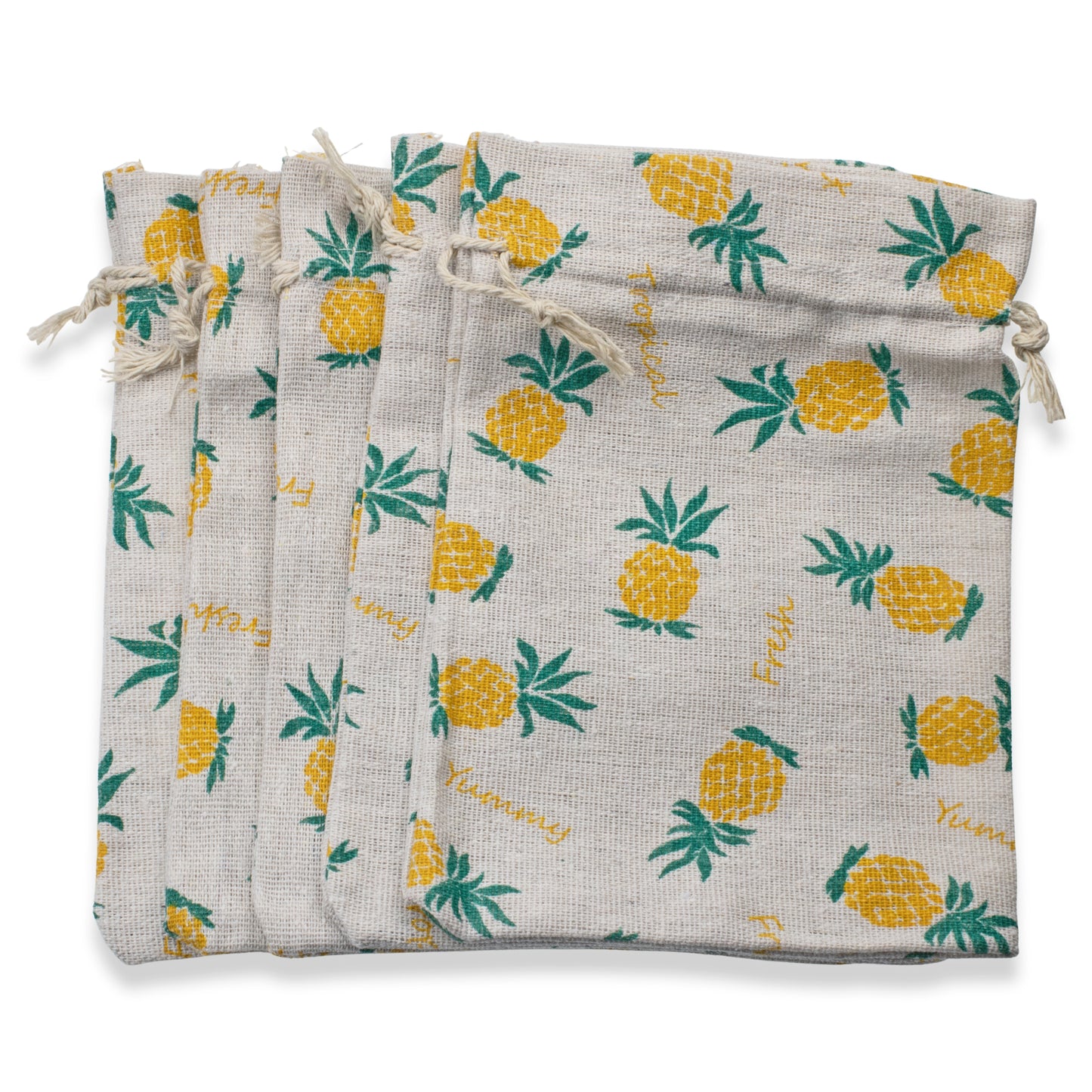 Pineapple Drawstring Bags, 5-Pack Tropical Party Favor Gift Candy Pouch 5"x7"