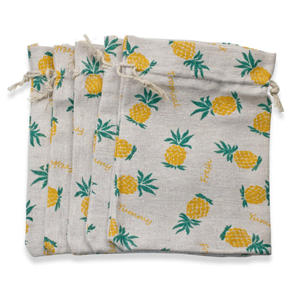 Pineapple Drawstring Bags, 5-Pack Tropical Party Favor Gift Candy Pouch 5"x7"
