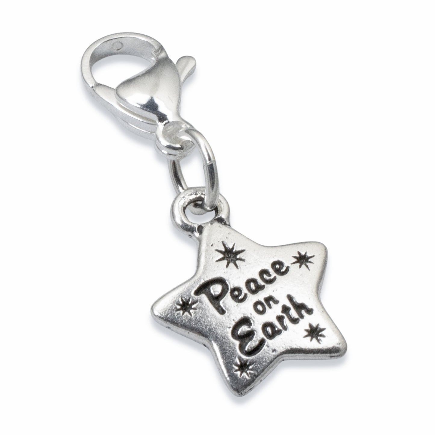 Silver Peace on Earth Clip-On Charm, Christmas Holiday, Spiritual Jewelry Gift